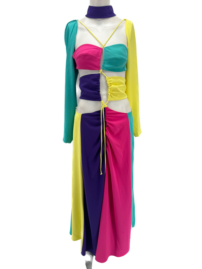 Robe longue asymétrique multicolore