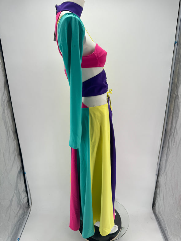 Robe longue asymétrique multicolore