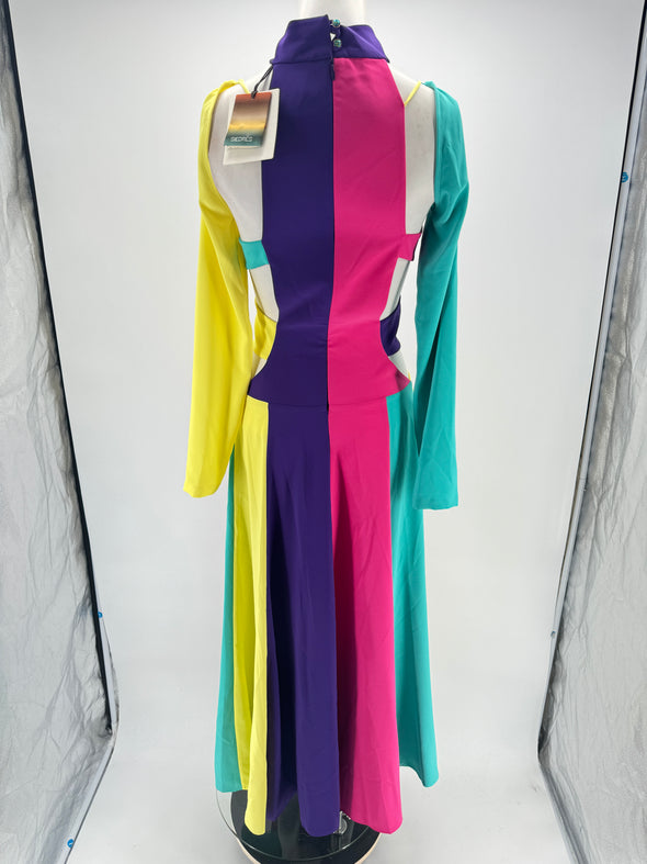 Robe longue asymétrique multicolore