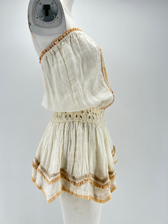 Bustier à volants blanc cassé