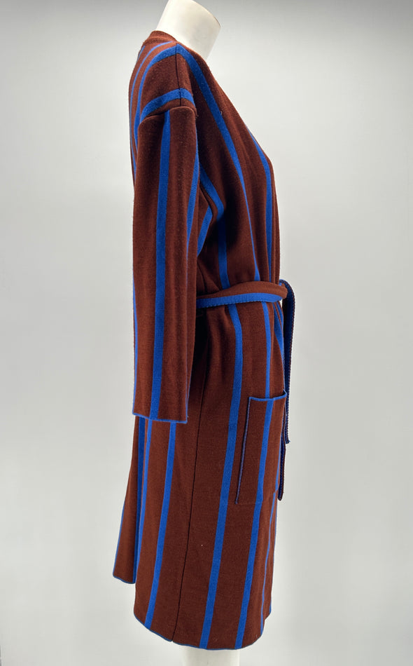 Long gilet bleu et marron à rayures