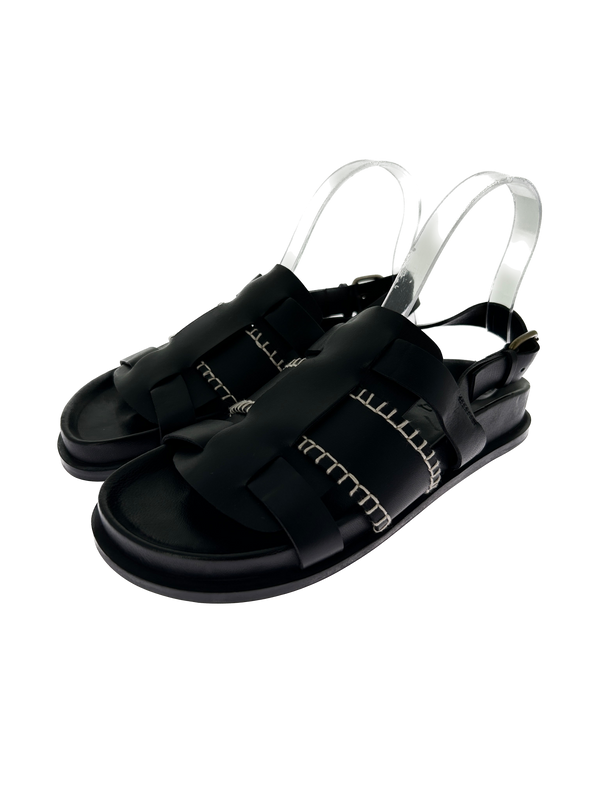 Sandales plates cuir noir sales