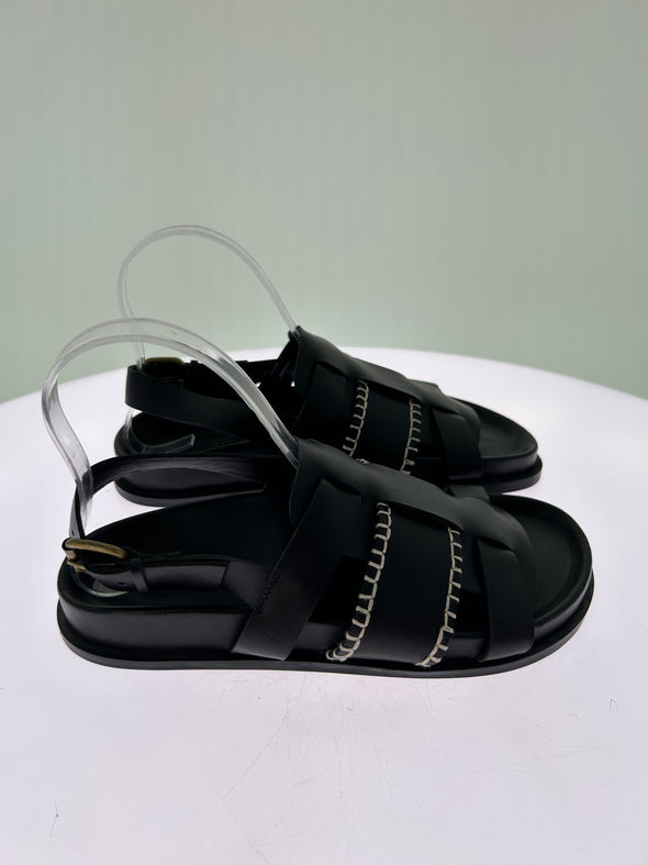 Sandales plates en cuir noir "Sidi"