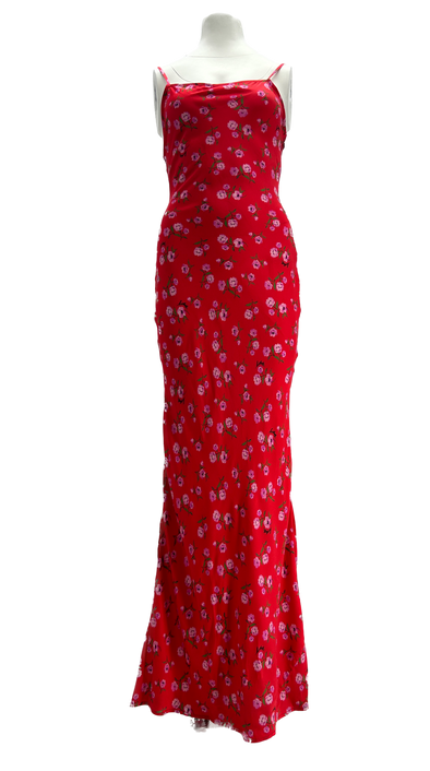 Robe longue rouge à fleurs