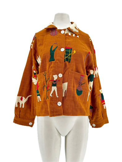 Veste marron brodée