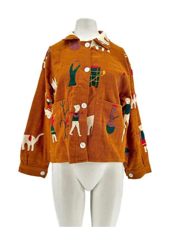 Veste marron brodée