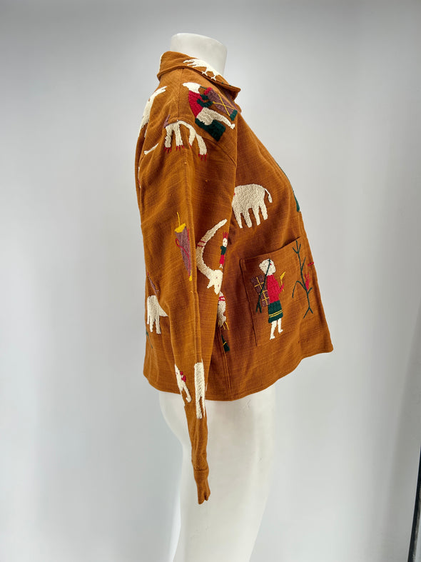 Veste marron brodée
