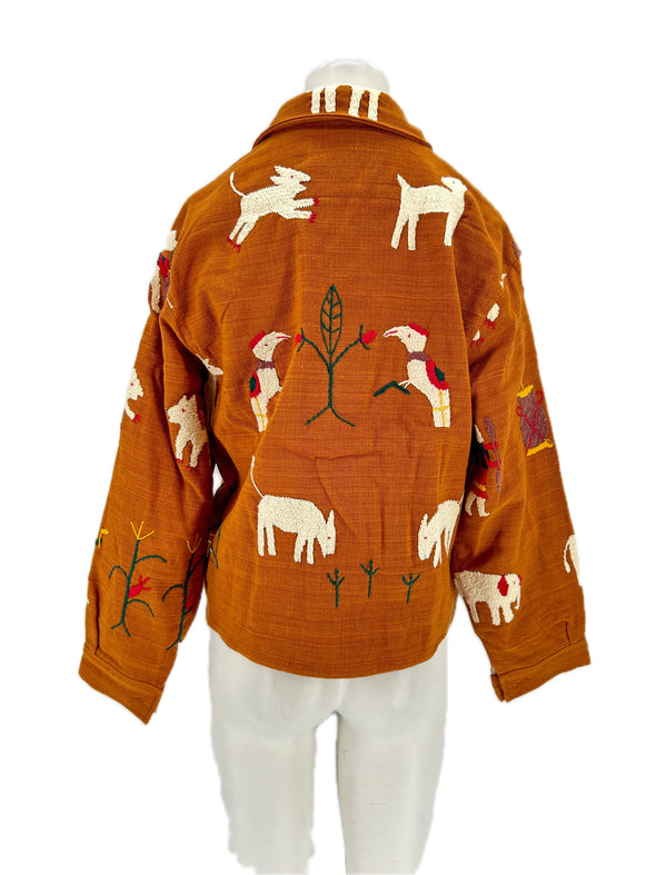 Veste marron brodée