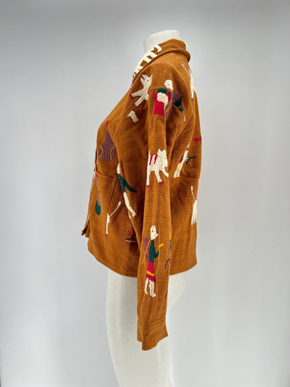 Veste marron brodée