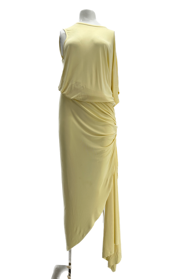 Robe longue jaune drapée "Monstera"