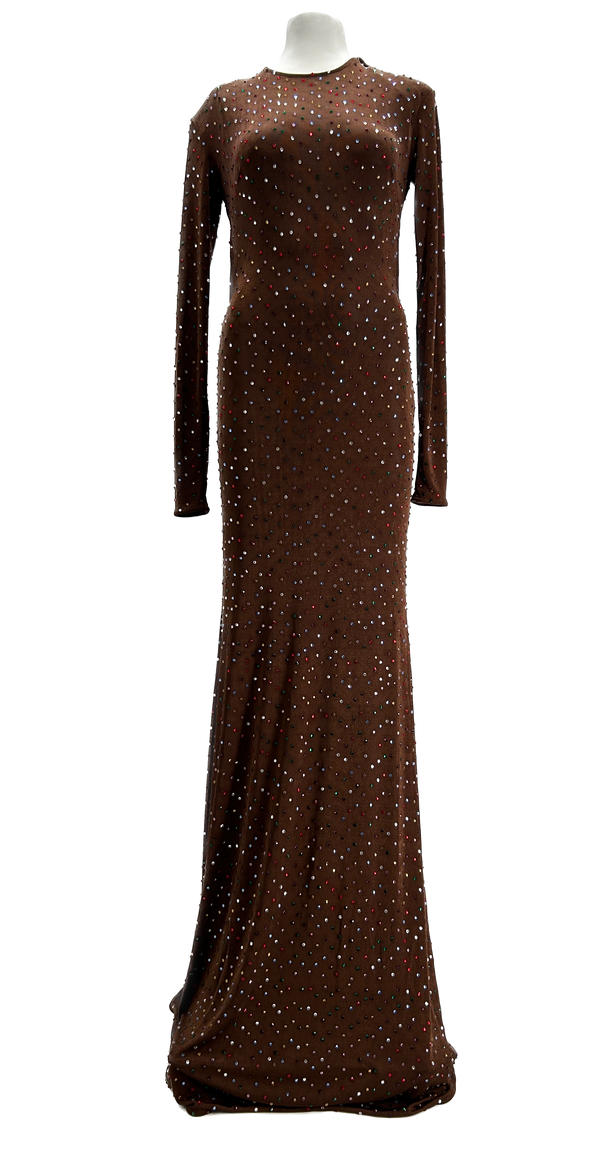 Robe marron à sequins multicolores "Emmanuelle"