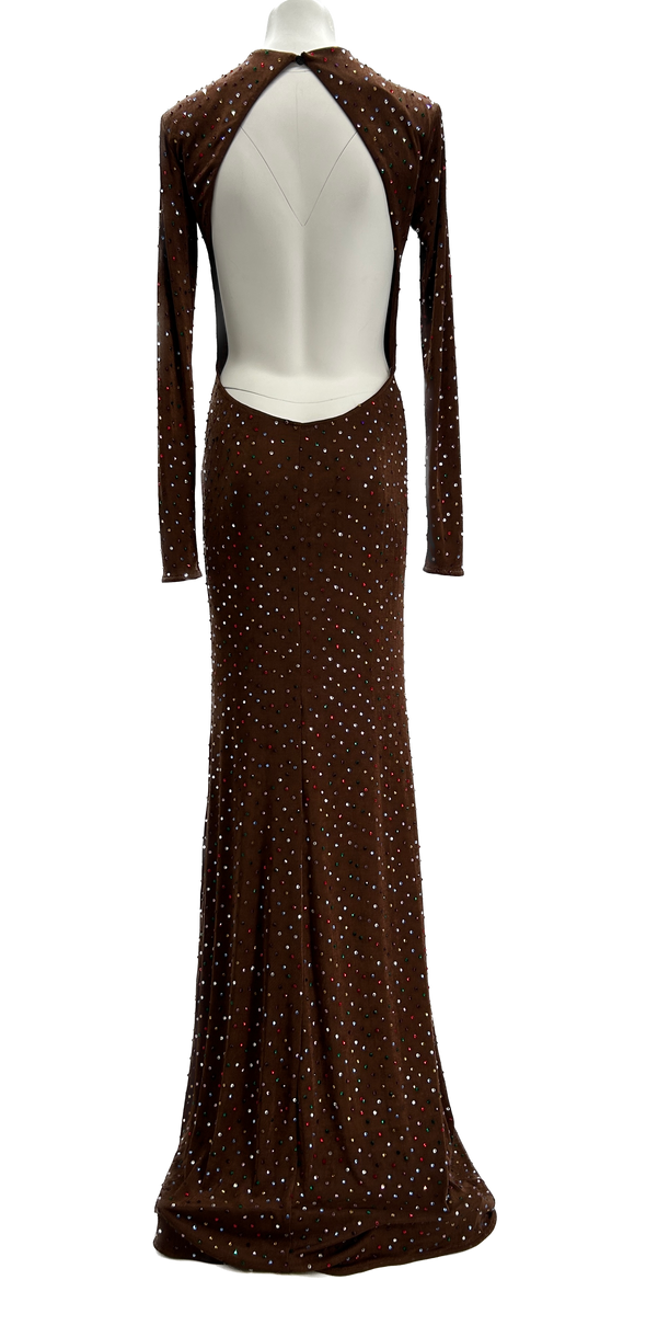 Robe marron à sequins multicolores "Emmanuelle"