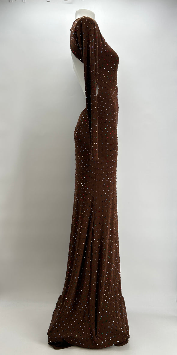 Robe marron à sequins multicolores "Emmanuelle"