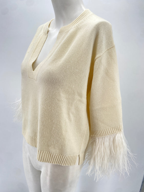 Pull beige à franges