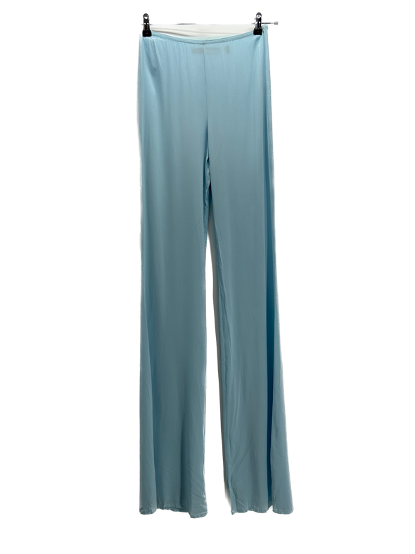 Pantalon évasé bleu en dentelle