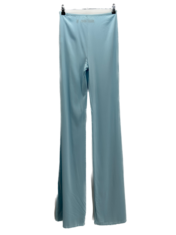 Pantalon évasé bleu en dentelle