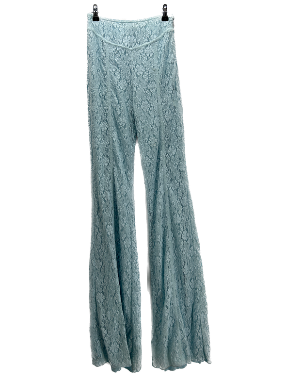 Pantalon évasé bleu en dentelle