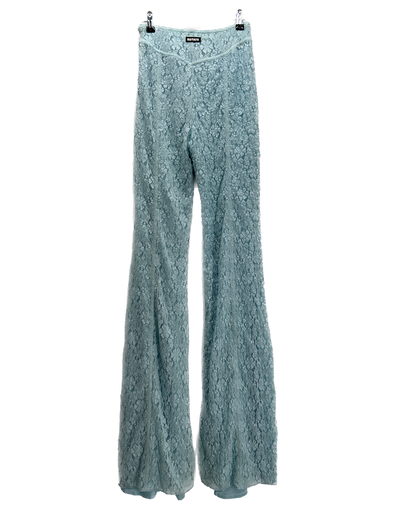 Pantalon évasé bleu en dentelle