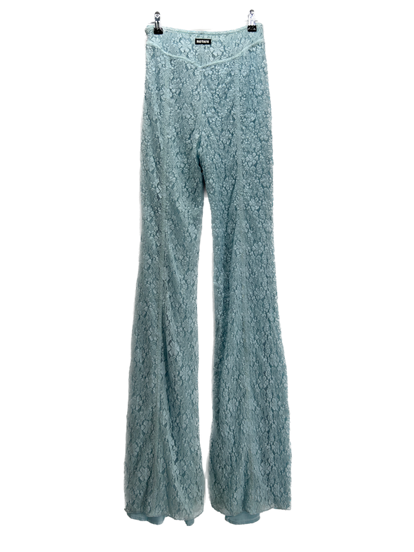 Pantalon évasé bleu en dentelle