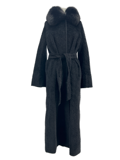 Manteau noir en laine et fourrure