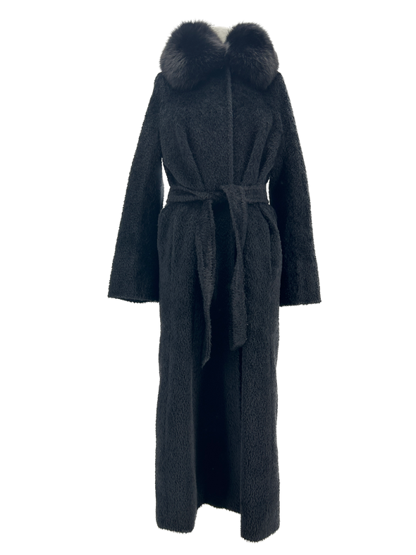 Manteau noir en laine et fourrure