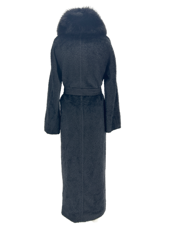 Manteau noir en laine et fourrure