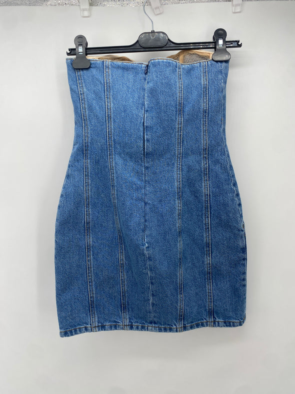 Robe bustier en denim à fleur