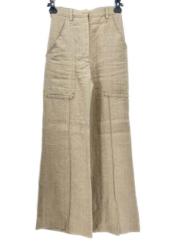 Pantalon en lin beige avec clous dorés