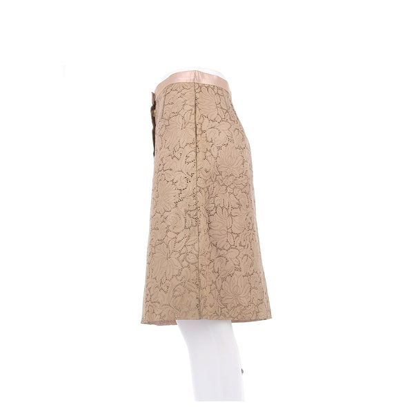 Jupe en cuir ajouré beige