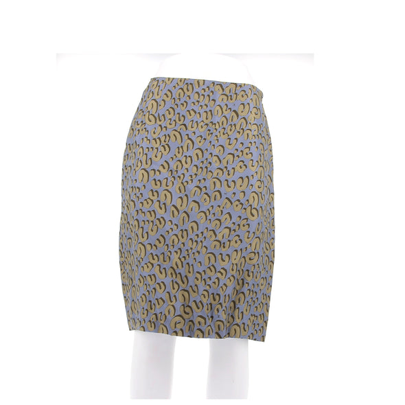 Jupe bleue imprimée léopard kaki