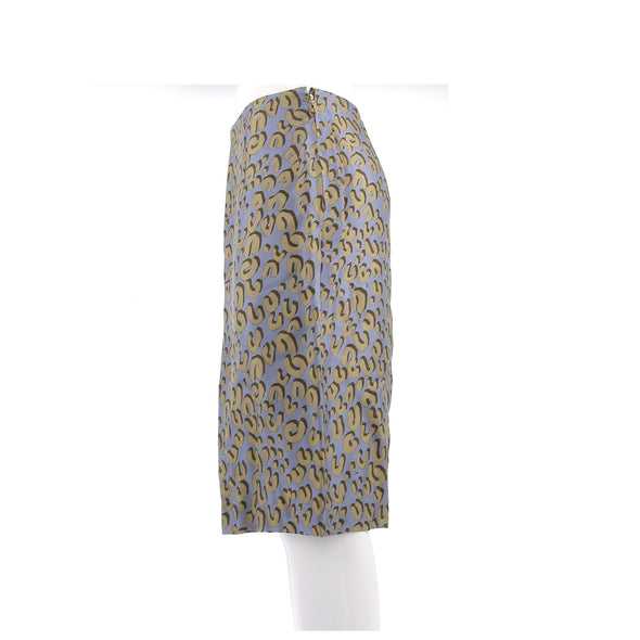 Jupe bleue imprimée léopard kaki