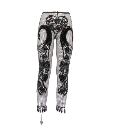 Legging noir en résille et sequins