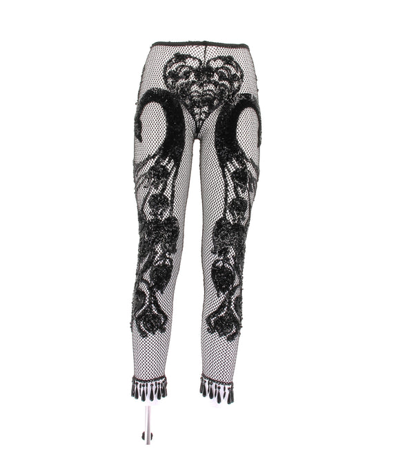Legging noir en résille et sequins