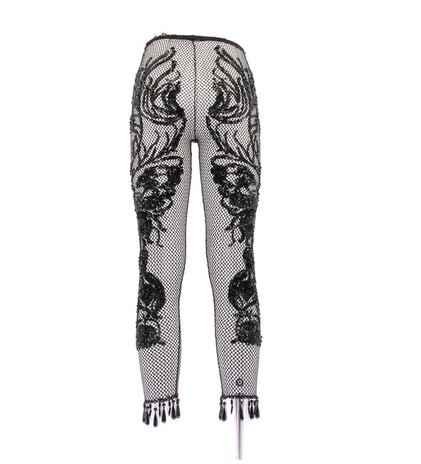 Legging noir en résille et sequins