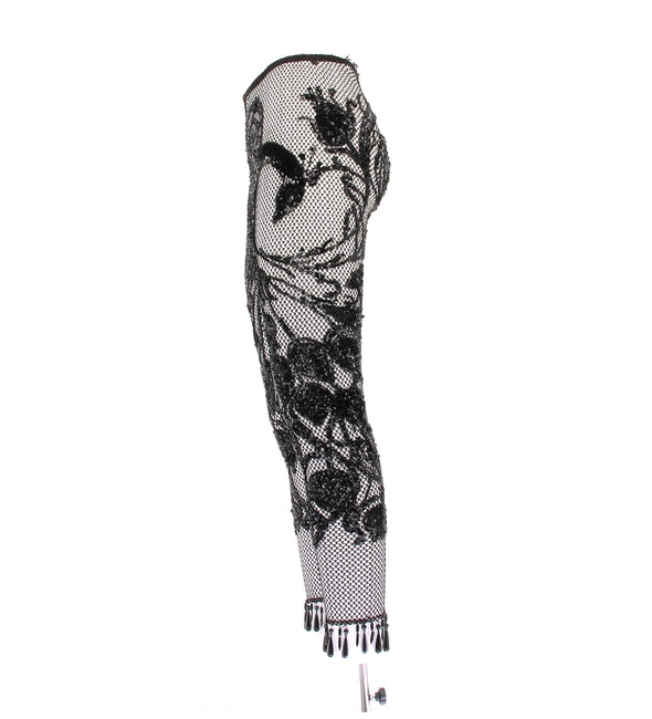 Legging noir en résille et sequins