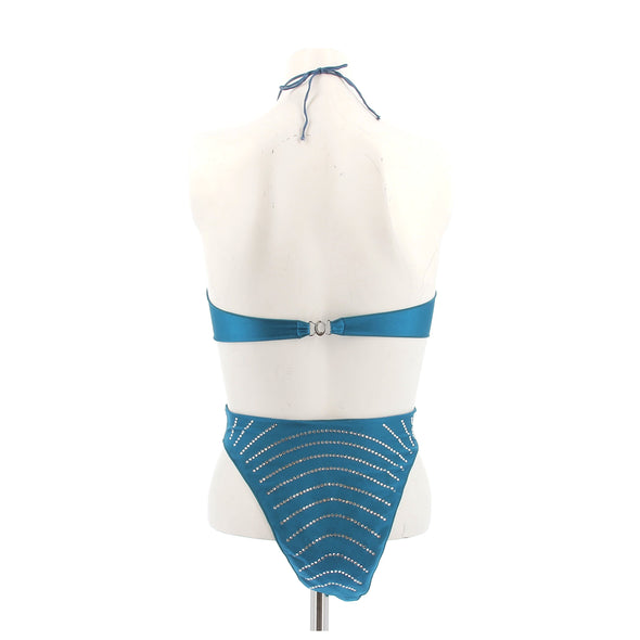 Maillot de bain deux pièces bleu à strass