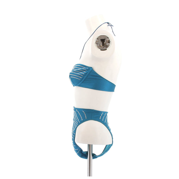 Maillot de bain deux pièces bleu à strass