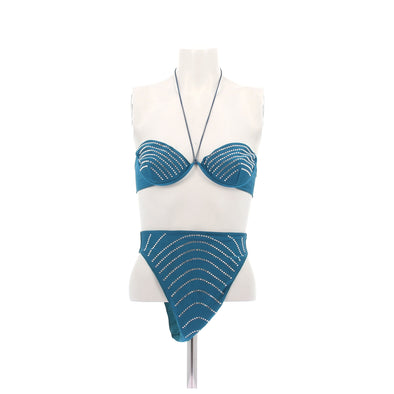 Maillot de bain deux pièces bleu à strass