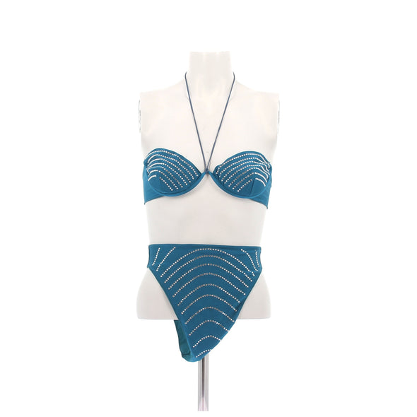 Maillot de bain deux pièces bleu à strass