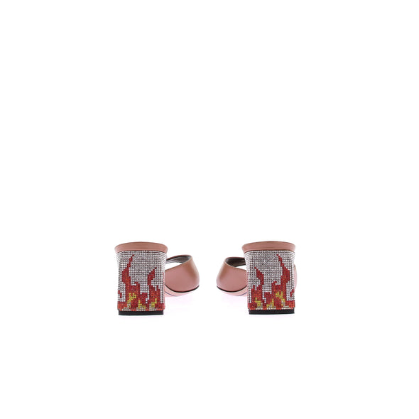 Mules "Ade" camel à petits talons à strass