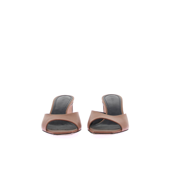 Mules "Ade" camel à petits talons à strass