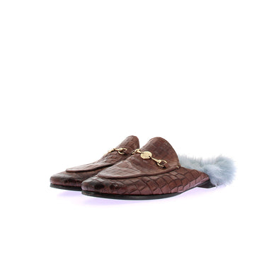 Mules "Scarlett 10" marron entourées de fourrure bleue