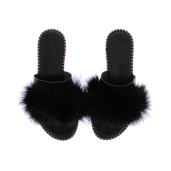 Mules plates à fausse fourrure