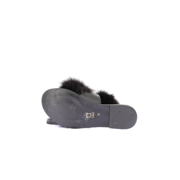 Mules plates à fausse fourrure