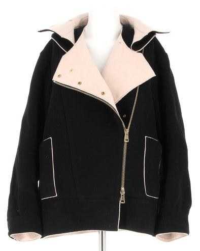 Manteau aviateur noir à doublure rose