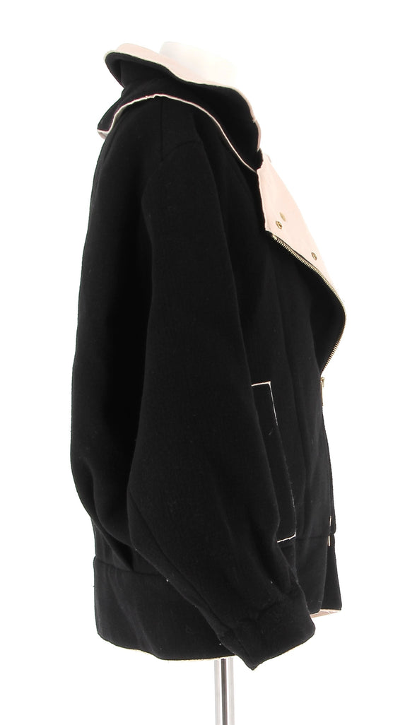 Manteau aviateur noir à doublure rose