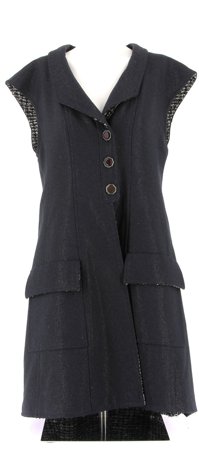 Gilet long noir sans manches en laine