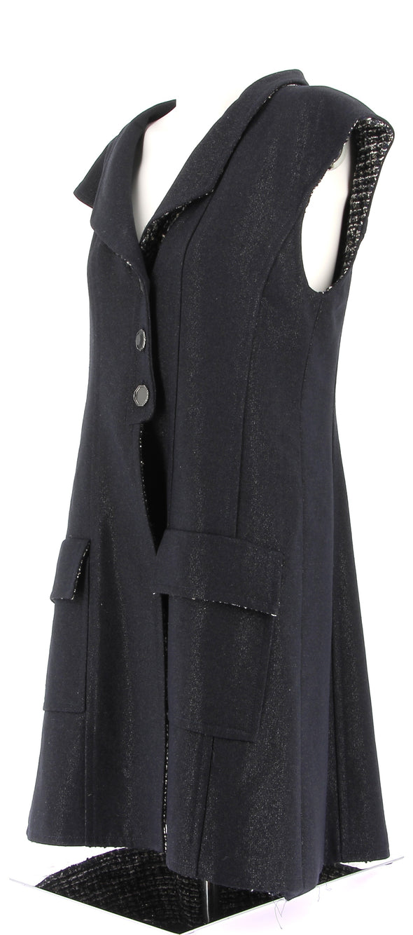 Gilet long noir sans manches en laine