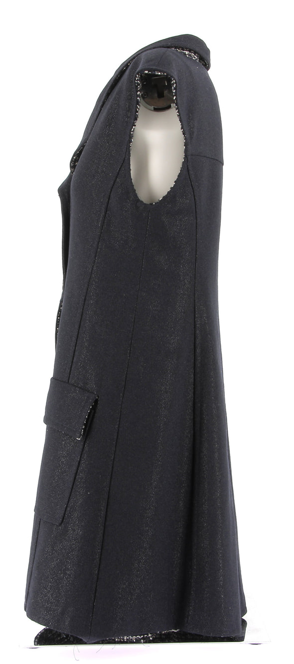 Gilet long noir sans manches en laine