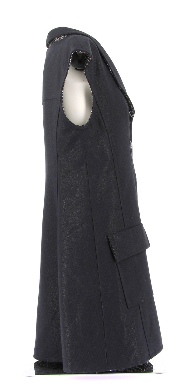 Gilet long noir sans manches en laine